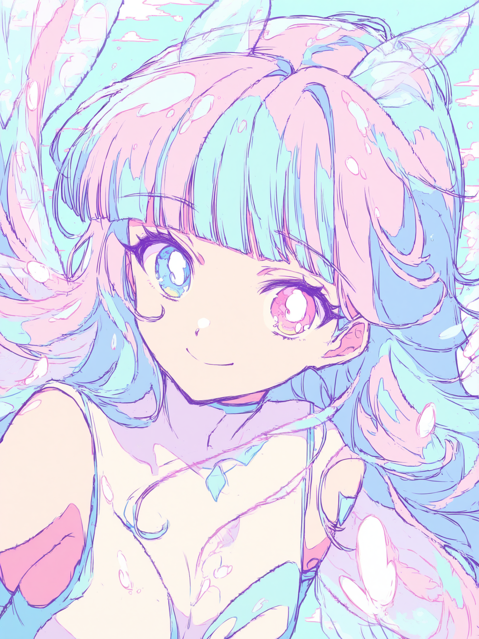Anime Girl Pastel Hair Aesthetic Wallpaper, anime girl, pastel hair, cute anime, aesthetic, pink blue, kawaii