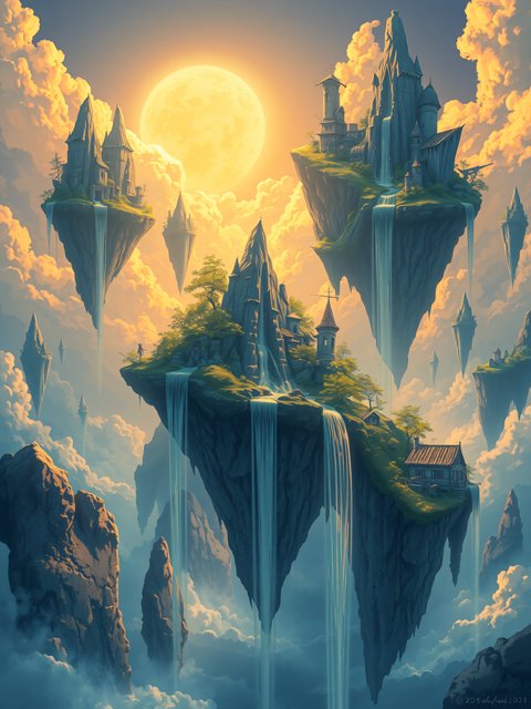 Floating Islands Fantasy Landscape Sunset