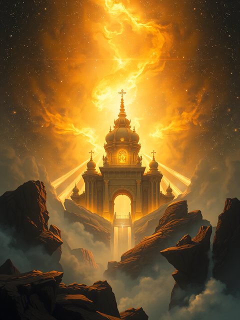 黄金の天空寺院と星空