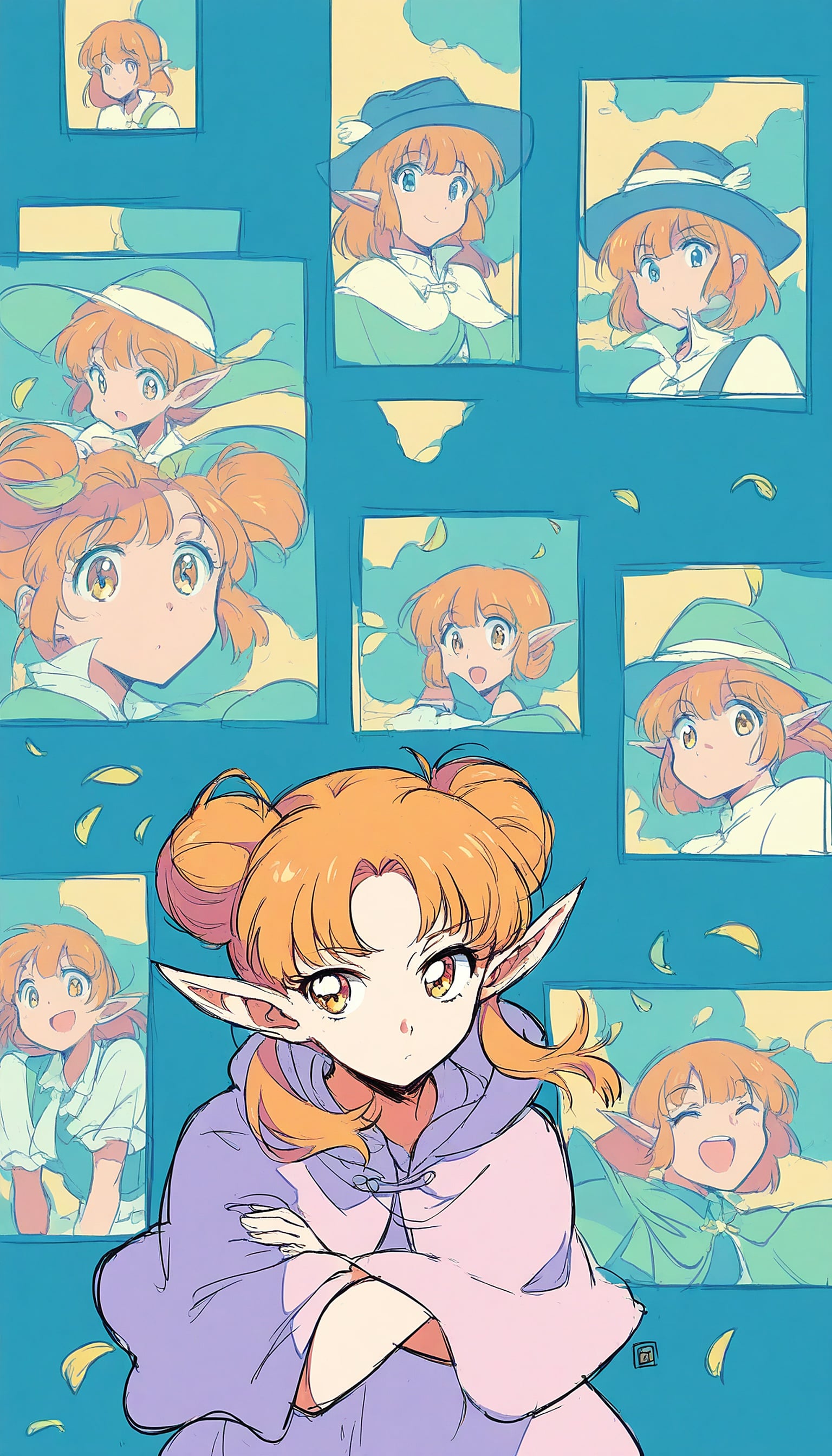 Anime Elf Girl Expressions Blue Collage, anime, elf girl, fantasy, cute, collage, character art