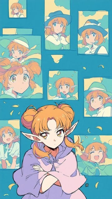 Anime Elf Girl Expressions Blue Collage