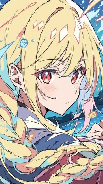 Anime Girl Portrait with Braids and Sparkling Eyes