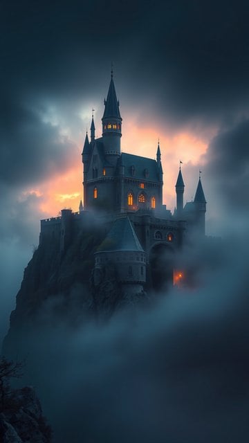 Misty Mountain Castle at Sunset
