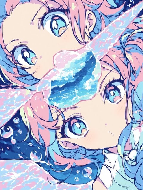 Anime Girl Faces in Water Dreamscape Wallpaper