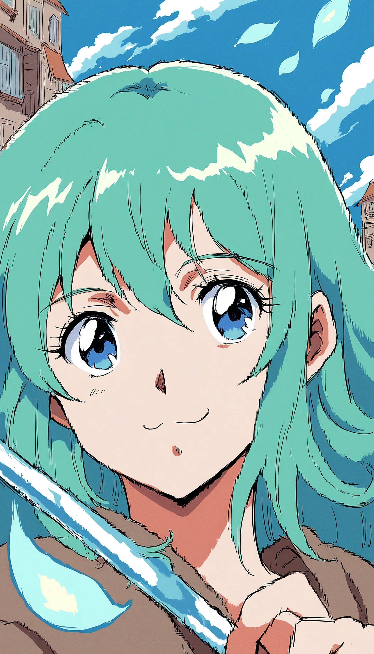 Anime Girl with Teal Hair and Blue Eyes, anime girl, teal hair, blue eyes, cute anime, anime character, fantasy girl