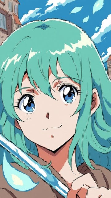 Anime Girl with Teal Hair and Blue Eyes
