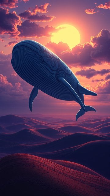 Flying Whale Sunset Dreamscape Wallpaper