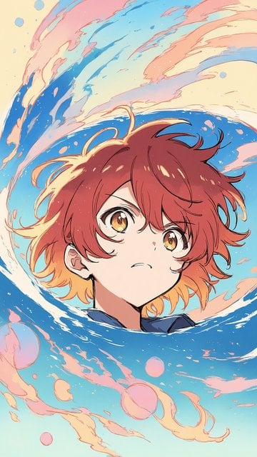 Anime Boy Emerging from Swirling Water