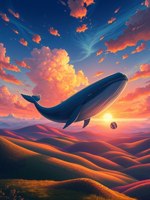 Flying Whale Sunset Dreamscape