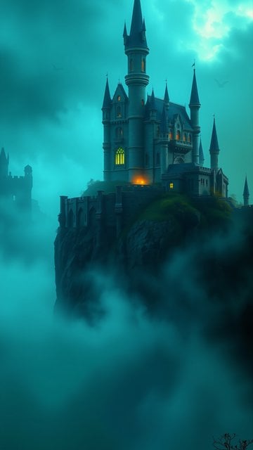 Misty Fantasy Castle on Cliff Edge