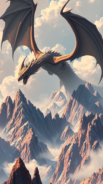 Majestic Dragon Flying Over Fantasy Mountains