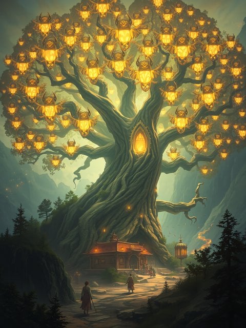 Enchanted Lantern Tree Fantasy Village