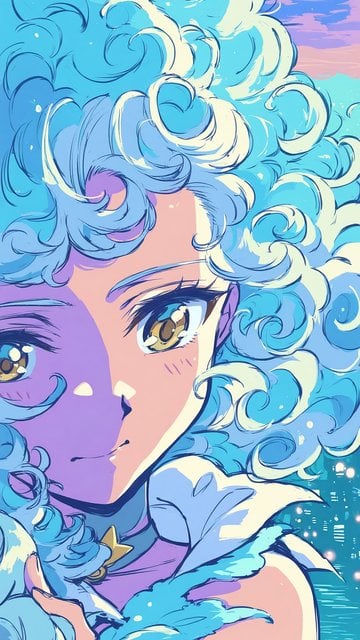 Anime Girl Blue Hair City Night