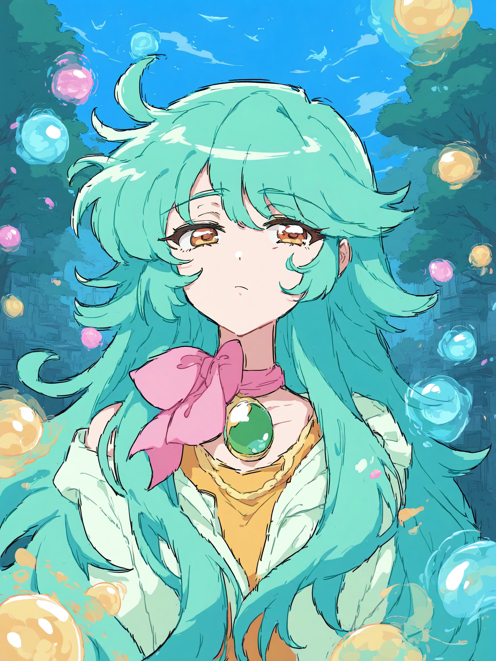 Anime Girl Teal Hair Bubbles Fantasy Forest, anime girl, teal hair, fantasy forest, bubbles, dreamy, aesthetic
