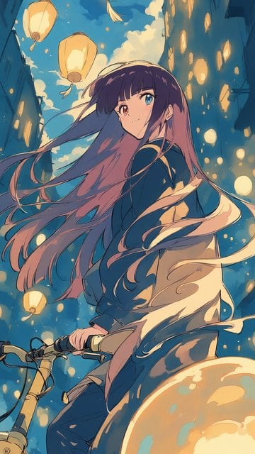 Anime Girl on Bicycle, Lantern Festival Night