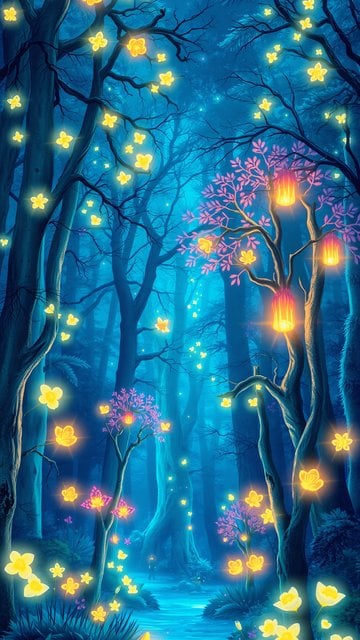 Enchanted Forest with Glowing Flowers Wallpaper