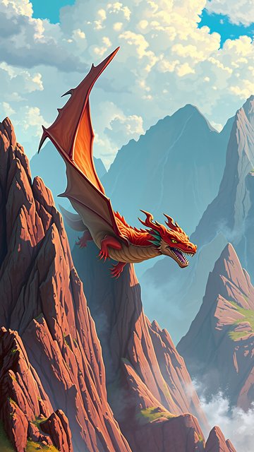 Red Dragon Flying Over Canyon Mountains
