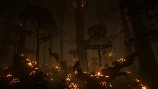 Enchanted Forest at Dusk with Glowing Flora