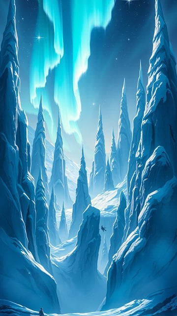Icy Peaks & Northern Lights Winter Landscape