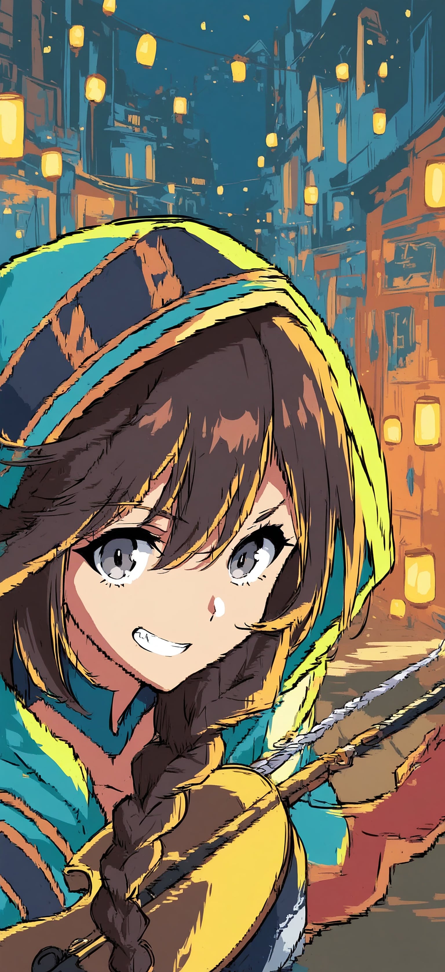 Anime Girl Alley Lanterns Fantasy Wallpaper, anime girl, fantasy, lanterns, alleyway, adventure, hooded