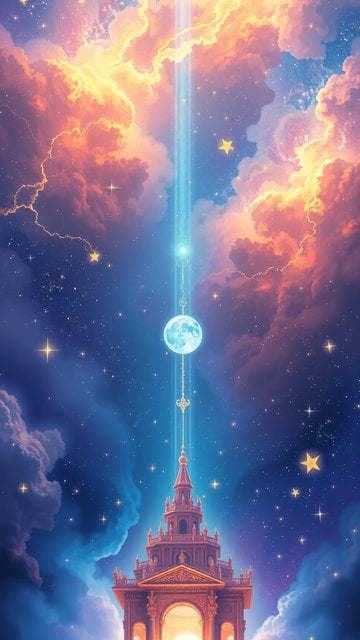 Fantasy Celestial Temple Moon Sky Wallpaper