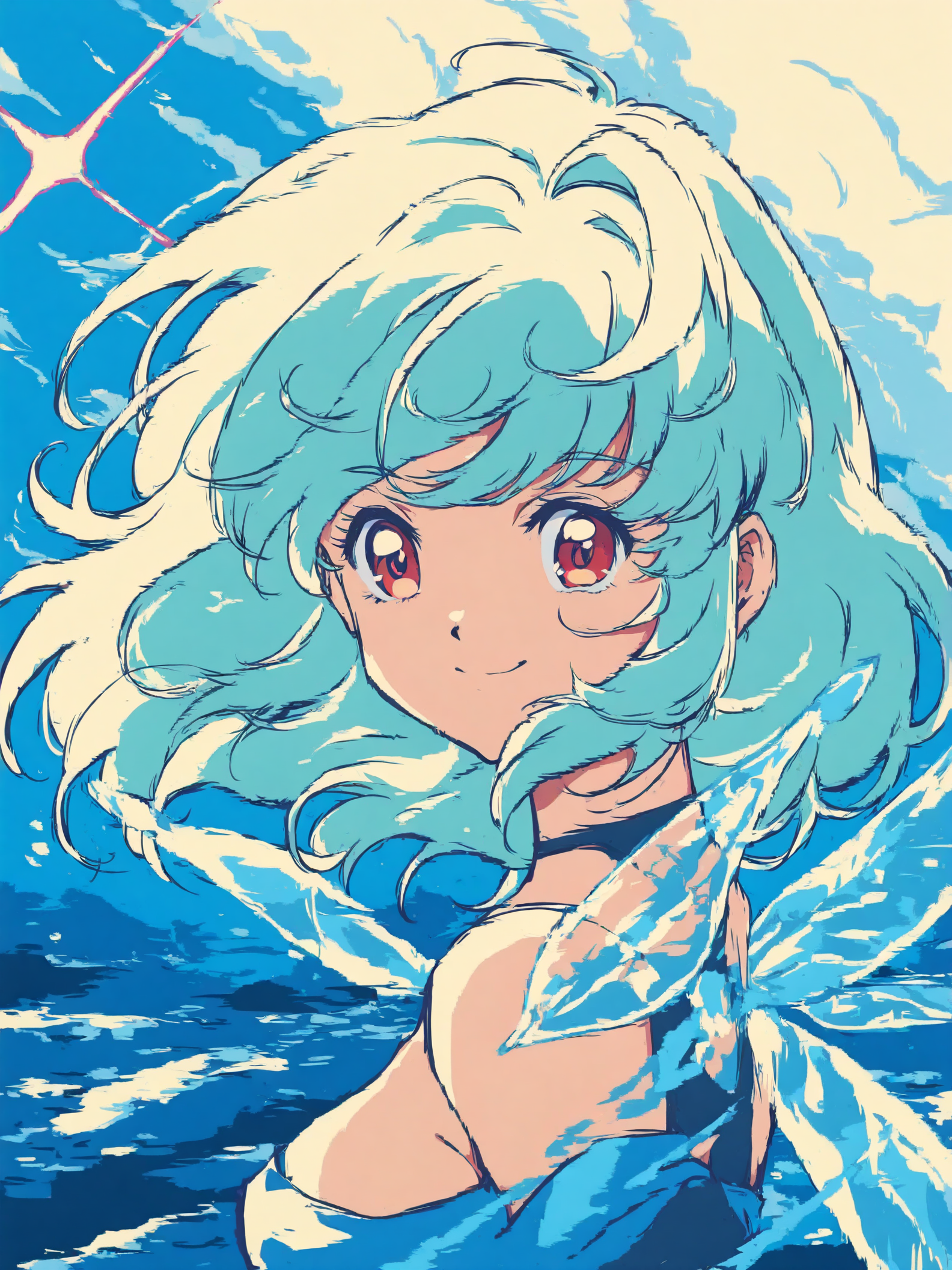 Aqua-Haired Anime Girl in Vibrant Blue World, anime girl, aqua hair, blue aesthetic, manga art, vibrant colors, fantasy character