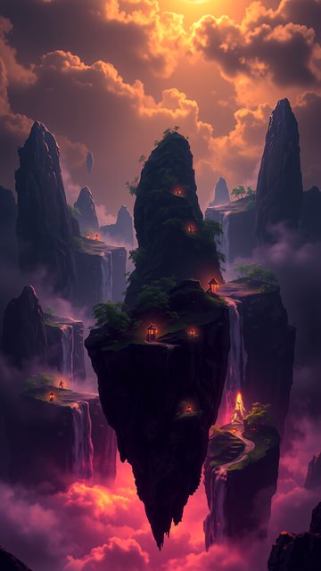 Floating Islands Sunset Fantasy Wallpaper
