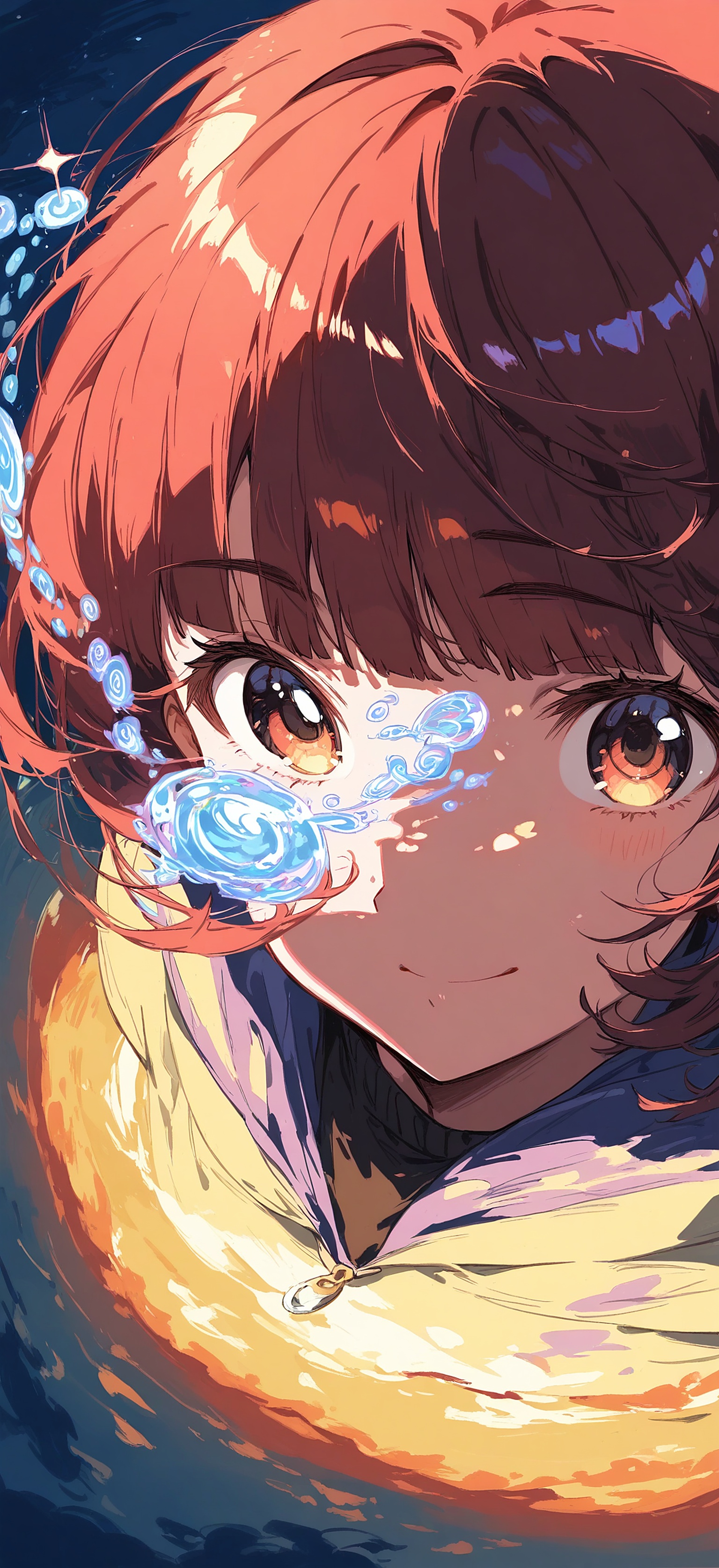 Anime Girl Glowing Eyes Sunset Landscape, anime girl, glowing eyes, sunset, fantasy art, digital painting, warm colors