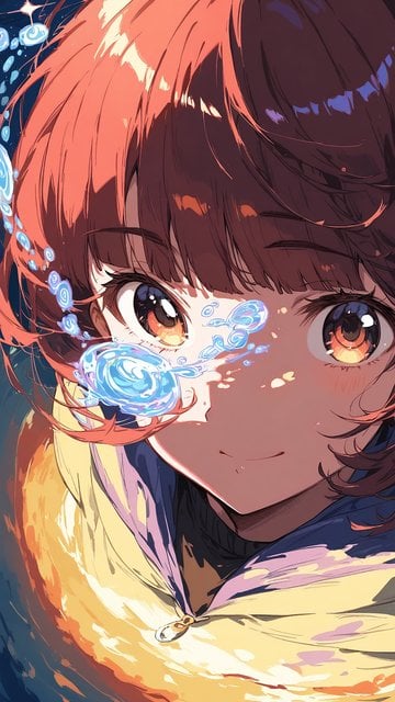 Anime Girl Glowing Eyes Sunset Landscape