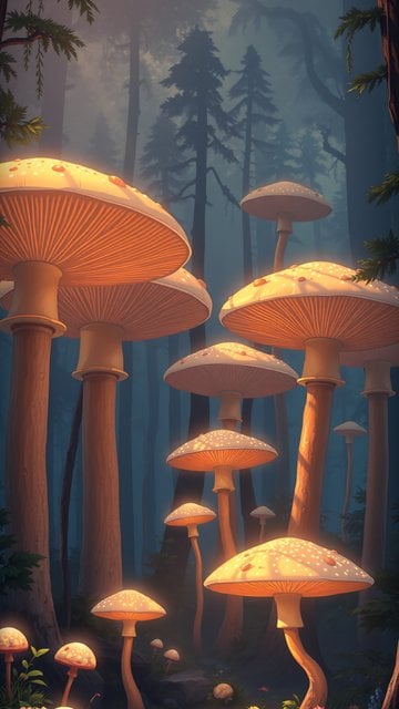 Glowing Mushrooms in Enchanted Forest Wallpaper