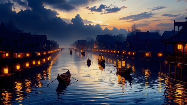 Evening Gondola Ride on Canal, Fantasy Village
