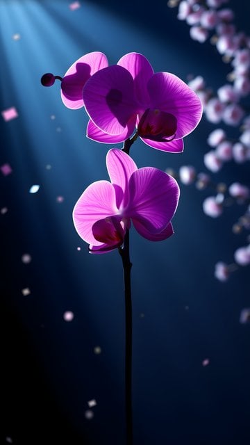 Vibrant Orchid in Light Rays Dark Floral Wallpaper