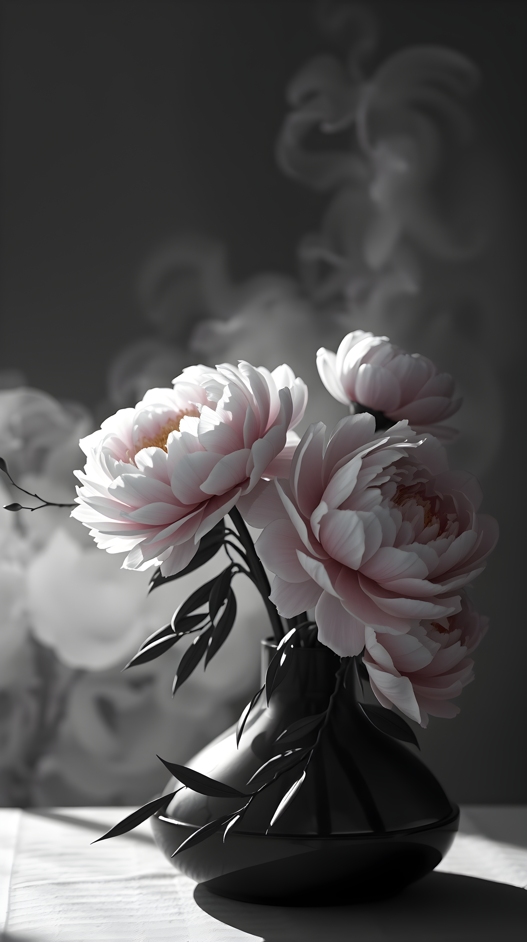 Elegant Pink Peonies Bouquet Shadow Aesthetic, peonies, pink flowers, floral, elegant, dark mode, aesthetic