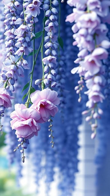 Dreamy Wisteria and Pink Blooms Mobile Wallpaper