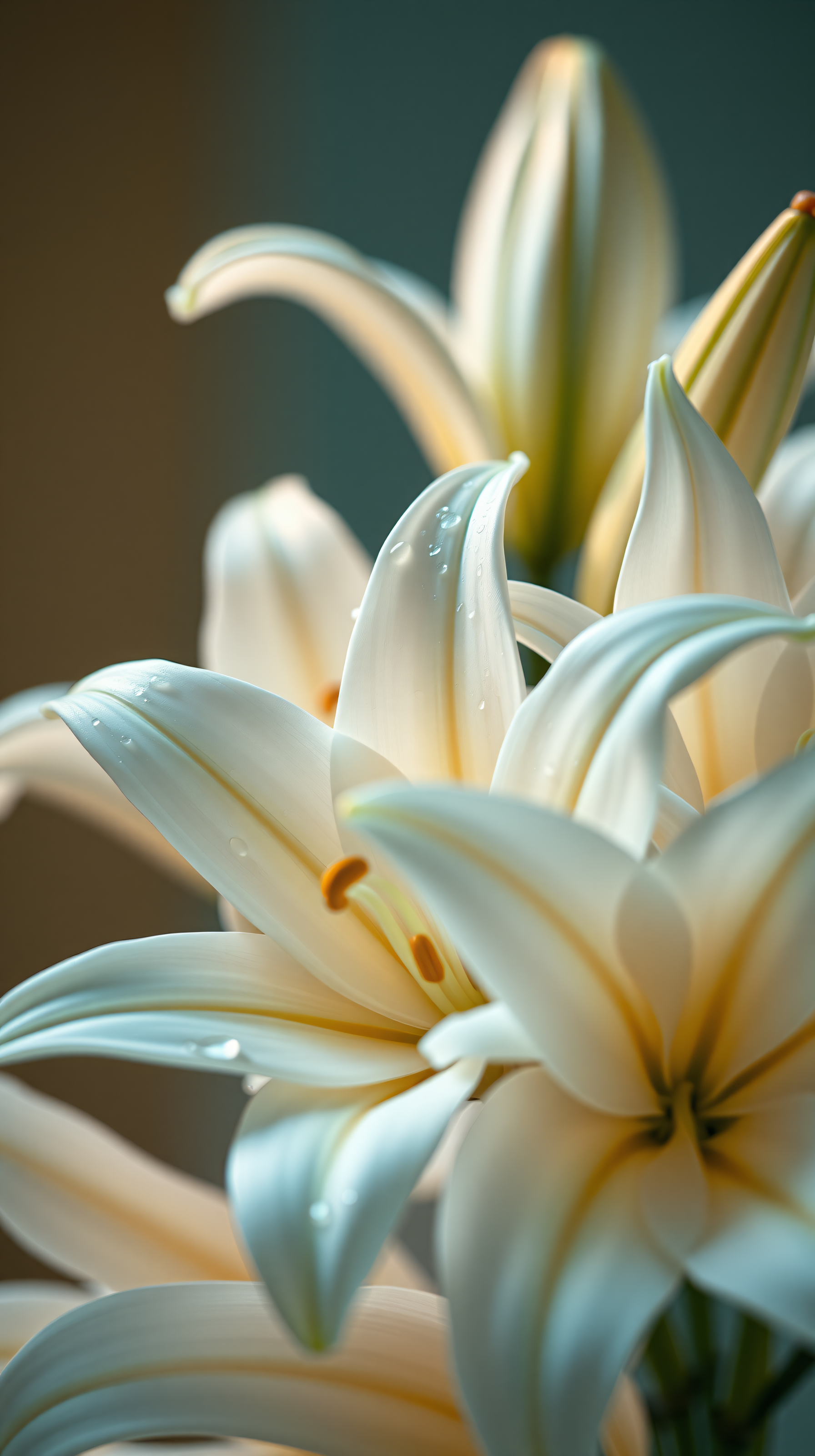 Elegant White Lilies with Dew Drops Close-up, lily, flower, white, floral, macro, dew drops
