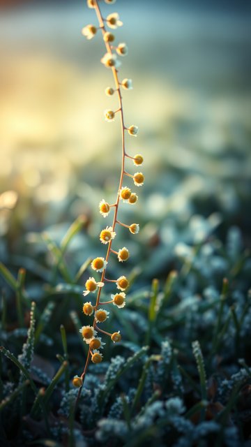Delicate Frosted Plant Macro, Golden Light Wallpaper