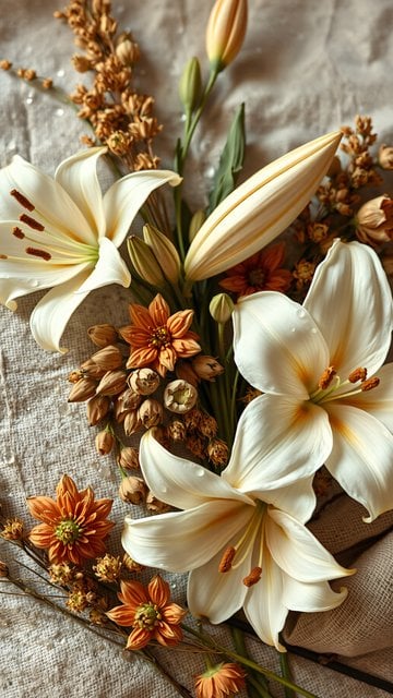 Creamy Lilies & Rustic Blooms Aesthetic Wallpaper