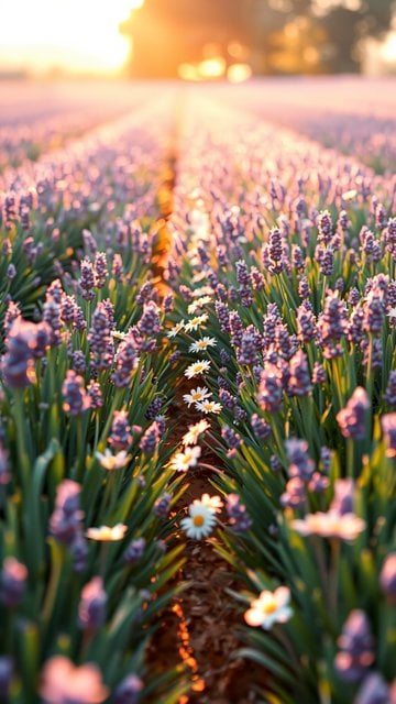 Lavender Field Sunset Daisies Mobile Wallpaper