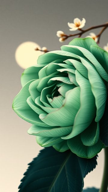 Soft Teal Ruffled Flower with Gentle Light Wallpaper