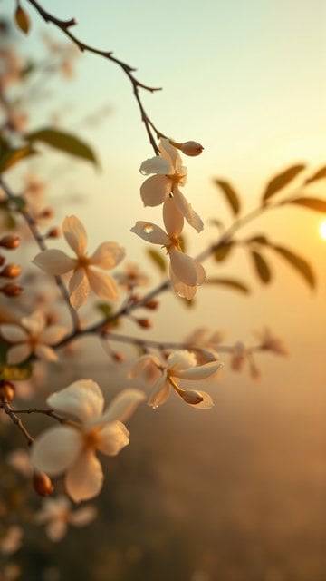 Dewy White Flowers at Golden Hour