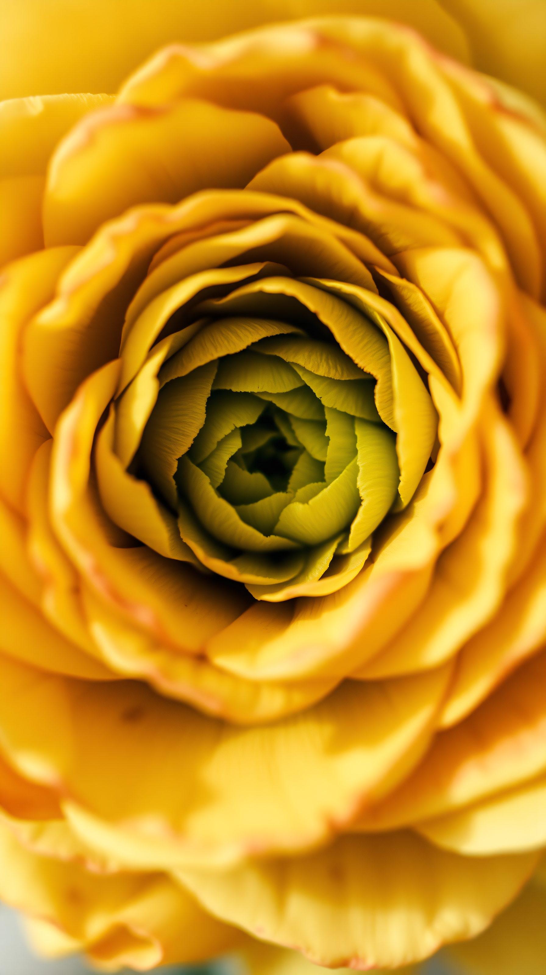 Vibrant Yellow Ranunculus Flower Macro Wallpaper, yellow flower, ranunculus, flower macro, floral wallpaper, vibrant yellow, lime green