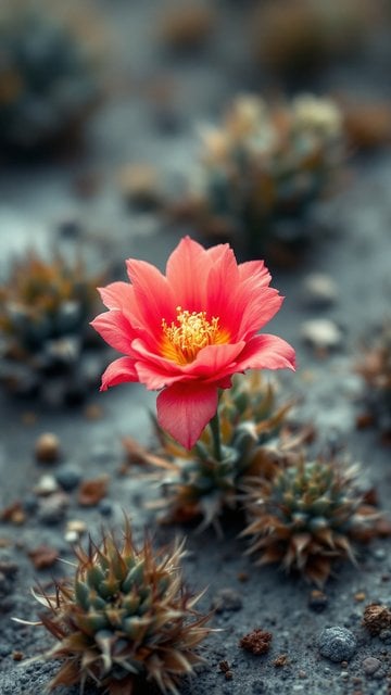 Vibrant Pink Cactus Bloom on Desert Ground
