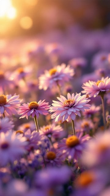 Dreamy Pink Flowers at Golden Hour