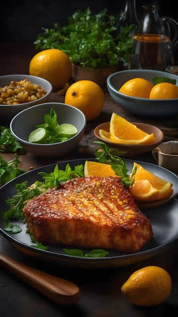 Seared Fish Steak with Fresh Oranges & Herbs