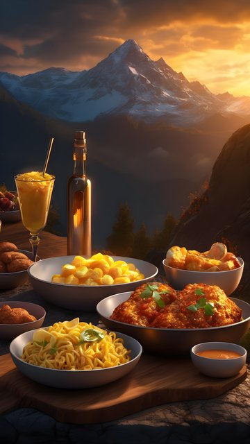 Mountain Feast Sunset Dinner Wallpaper