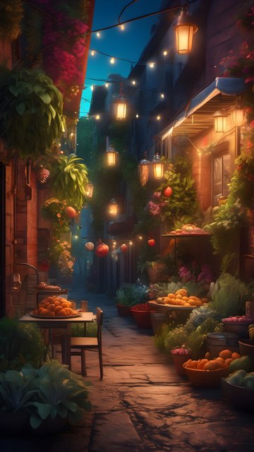 Enchanted Alleyway Lanterns Night View