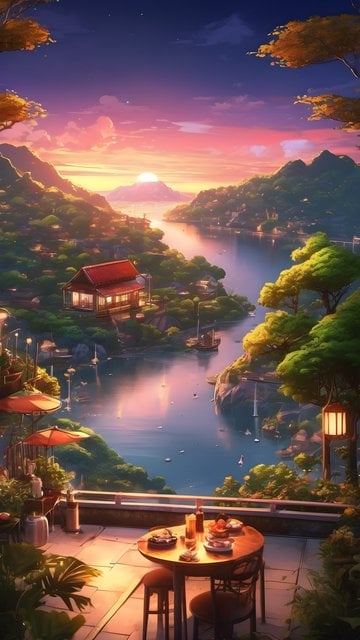 Enchanting Anime Sunset Bay View Mobile Wallpaper