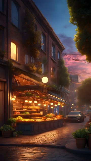 Evening European Market Street Twilight Glow