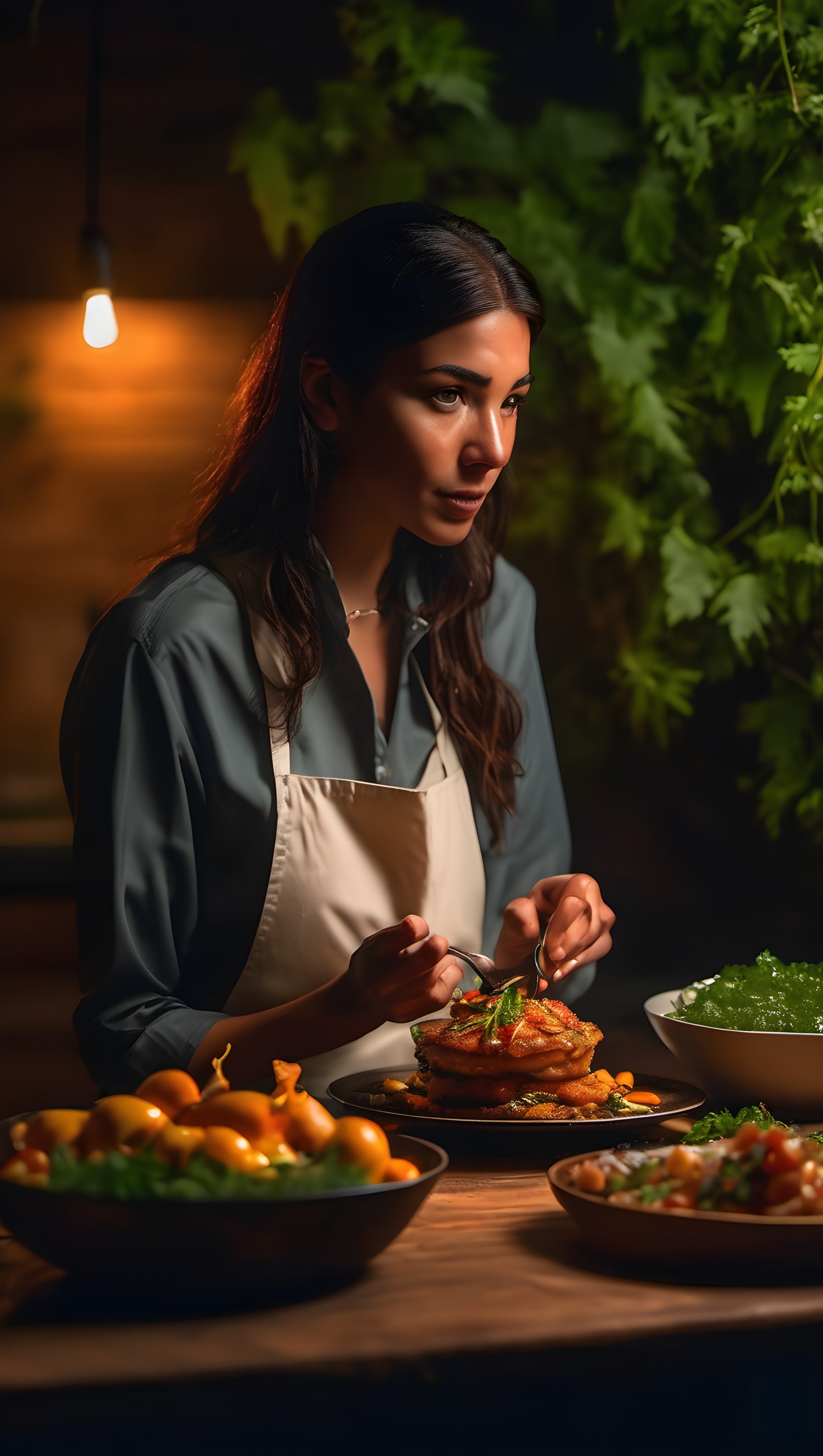 Home Cook Prepares Gourmet Dish Warm Kitchen Aesthetic, woman, cooking, kitchen, food, gourmet, dinner