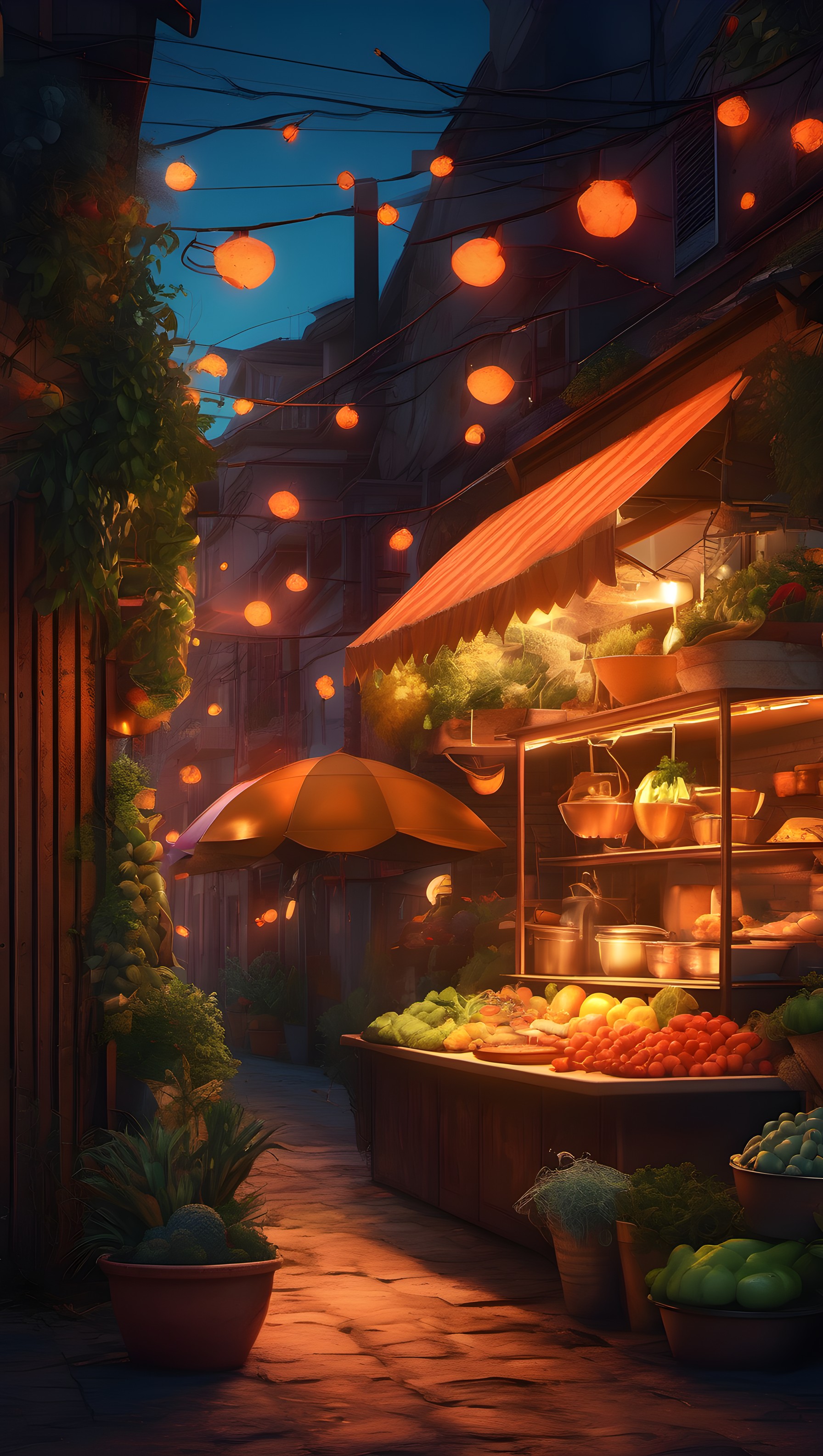 Enchanting Night Market Alley Lanterns, night market, street scene, lanterns, cozy aesthetic, urban fantasy, vibrant wallpaper